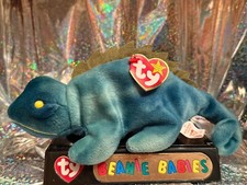 TY RETIRED Beanie Babies IGGY 1997 Blue Tye Dyed with Green Spikes, Yellow Eyes