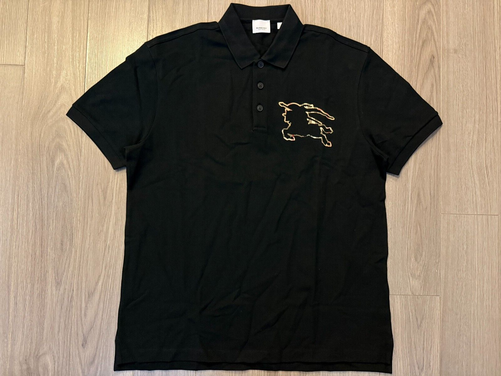 Burberry Check EKD Cotton Pique Polo Shirt in Black Size L