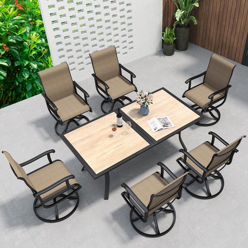 Patio Dining Table Set of 7 Outdoor Furniture Swivel Chairs Lawn Garden Yard - Picture 7 of 11
