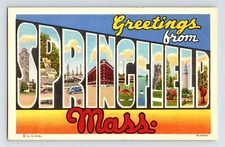 Postcard Massachusetts Springfield  MA Large Letter Linen 1940s Unposted