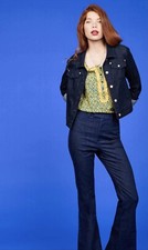 Modcloth Dark Wash Cotton Blend Denim Jacket W/copper Buttons Sz M Motto Fall