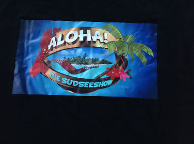 Herren T shirt schwarz Südseemotiv Größe  M  / XL  ALOHA! + Eintrittskarte SAT 1