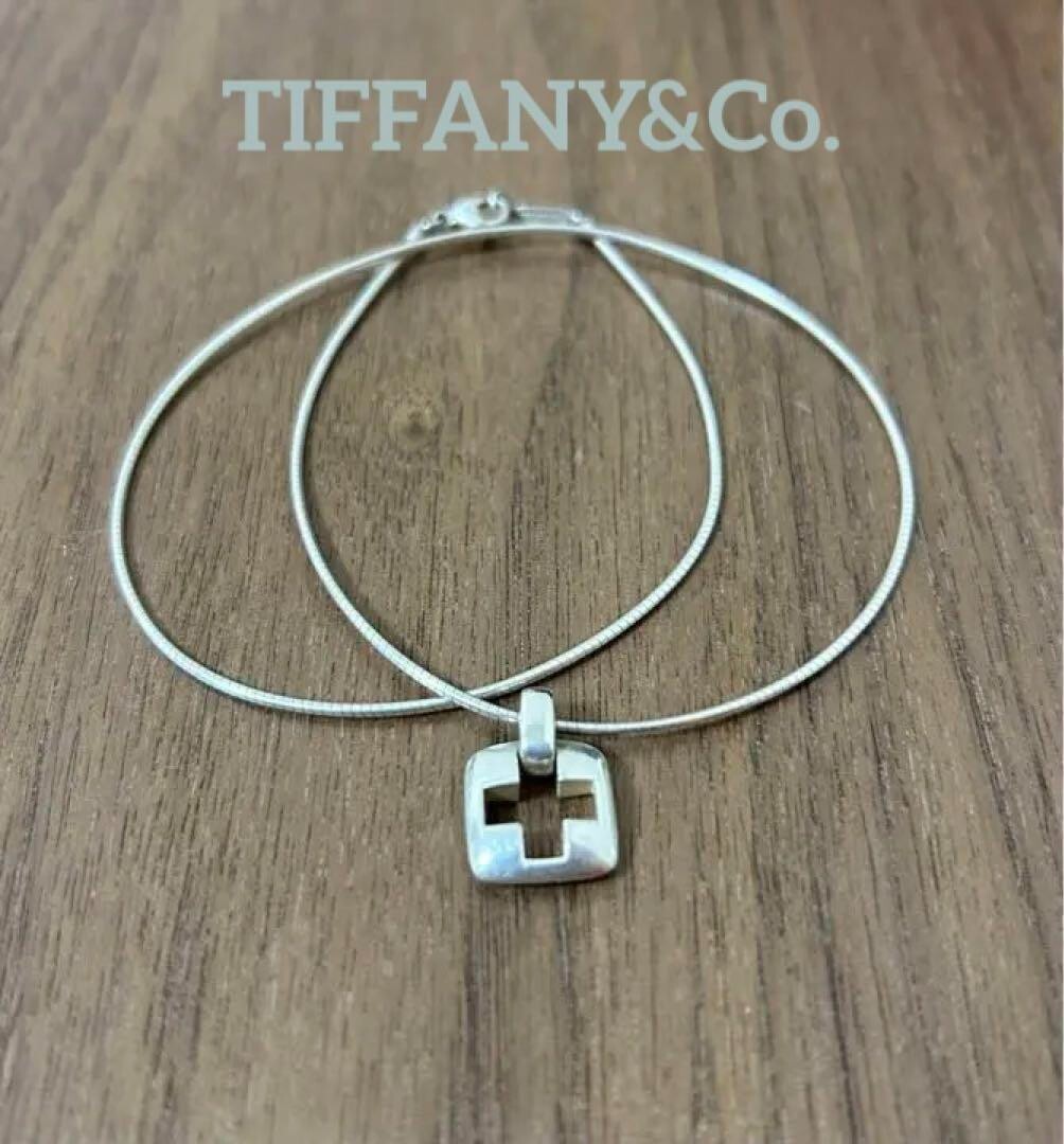 Tiffany & Co. 925 Silver Cross Choker Necklace Pierced Design 