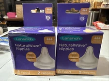 Lansinoh (2 Boxes) NaturalWave Baby Bottle Nipples, Fast Flow, Anti-Colic 2ct Ea