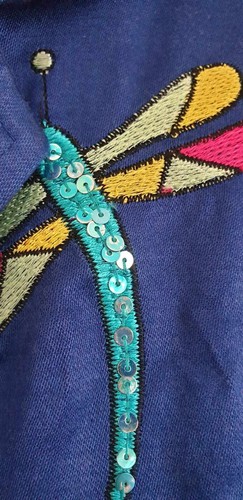 QUACKER FACTORY QUIRKY BLUE DRAGONFLY SEQUIN JACKET Sz SMALL - Picture 3 of 5