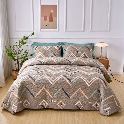 Geometric Queen King Patchwork Quilt Bedspread Coverlet Throw Rug 100% Cotton - Picture 8 of 11