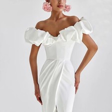 Women's Off Shoulder Falbala Slit Hip Package Evening Dress Cocktail Prom