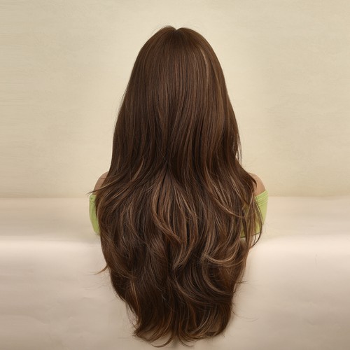 US Long Curly Wavy Straight Hair Dark Brown Blonde Wigs Women Ombre Party Use - Picture 13 of 29