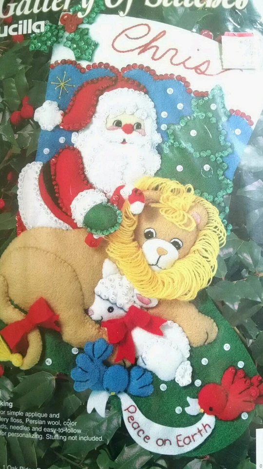 1994 VTG Christmas Stocking BUCILLA KIT Gallery Of Stitches PEACE ON EARTH NIP - Image 2 of 4