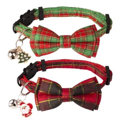  Cat Collars with Bow Bell, Breakaway Cat Bowtie Collar 7.5''- 10.5'' Christmas