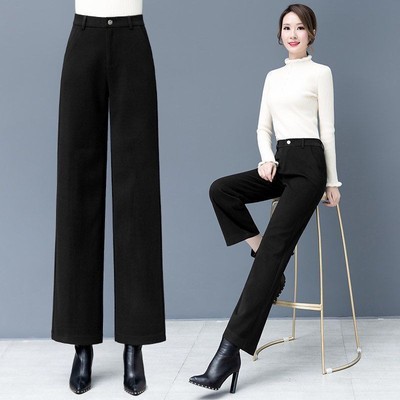 Pants Thickened Woolen Tweed Pants Women's Pants Straight Long Trousers