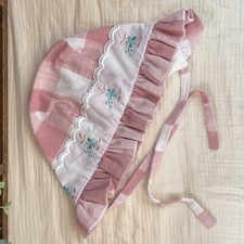 Handmade Plaid, Ruffle Brim Bonnet, Vintage Trim, baby, Girl, 9-18m