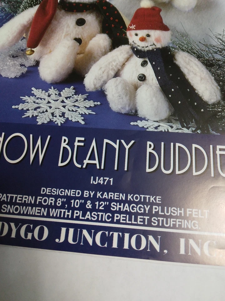 Plush Stuffed Snowman Beany Buddies Doll IJ471 Craft Pattern Indygo Junction - Image 3 of 4