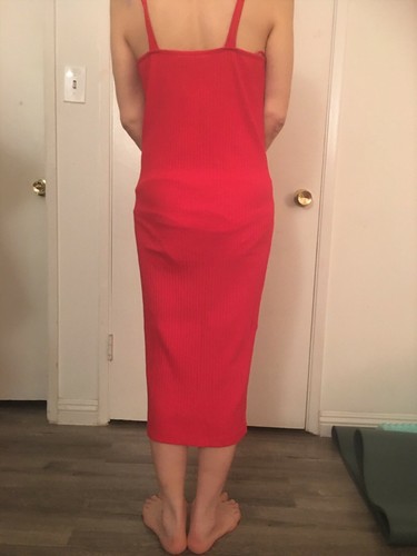 ZARA RED RIBBED MIDI DRESS-L | eBay