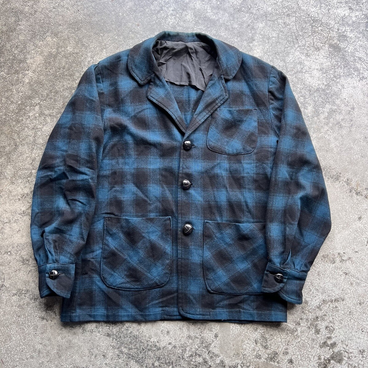 Vintage 60s 70s Pendleton Shadow Plaid Button Up Jacket Mens Size