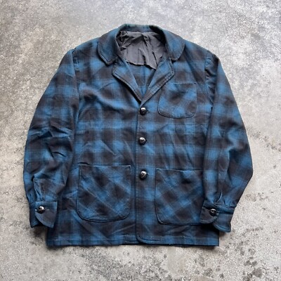 Vintage 60s 70s Pendleton Shadow Plaid Button Up Jacket Mens Size