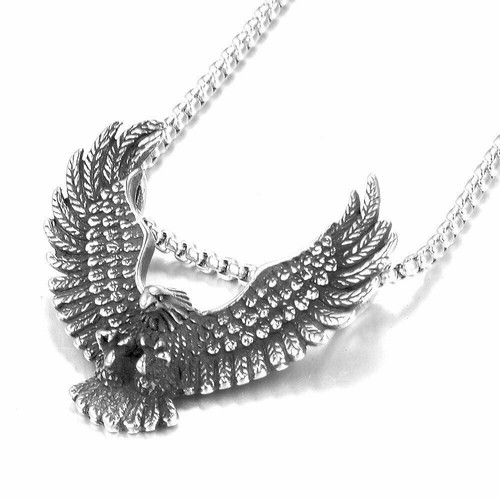 Mens Boys Stainless Steel Biker Eagle Hawk Bird Pendant Necklace For Men - Picture 3 of 5
