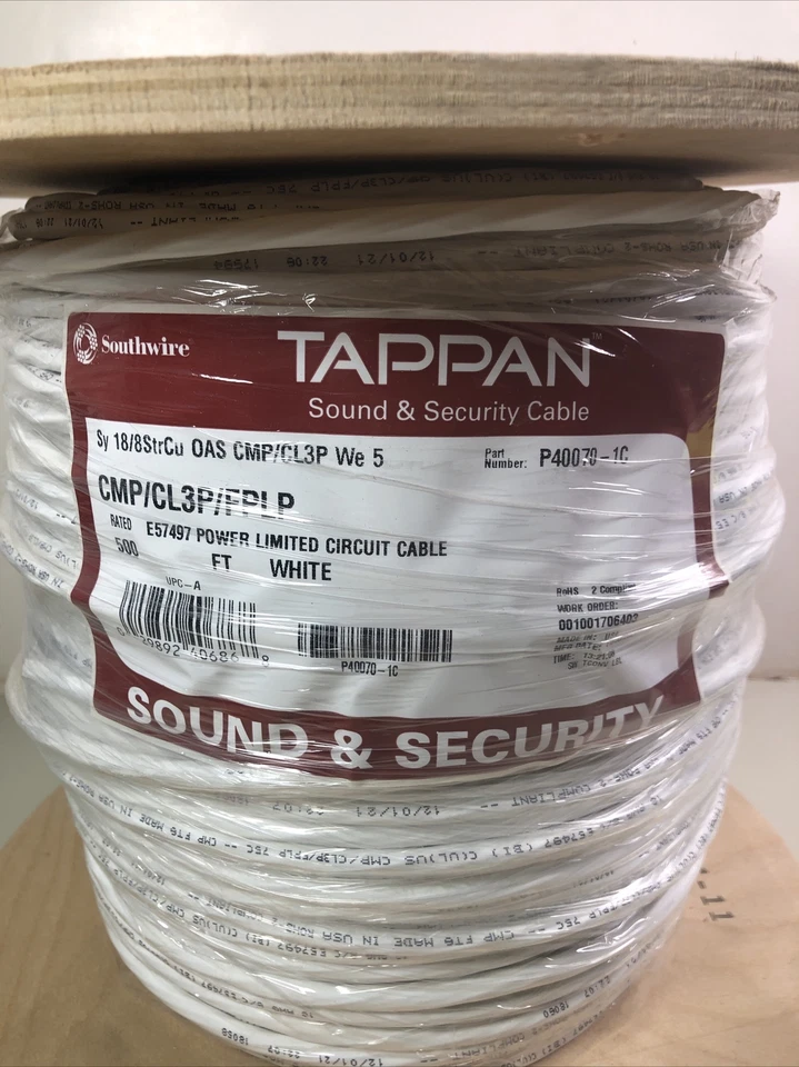 Cable plenum blindado trenzado Southwire Tappan 18/8C blanco P40070-1C 500 pies nuevo Foto 2 de 4