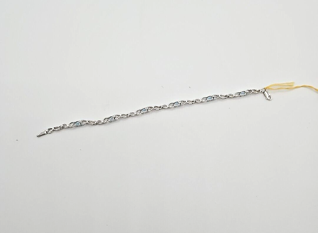 NEW 14kt White Gold Genuine Sky Blue Topaz & Diamond Gemstone 7 Bracelet 6 Grms