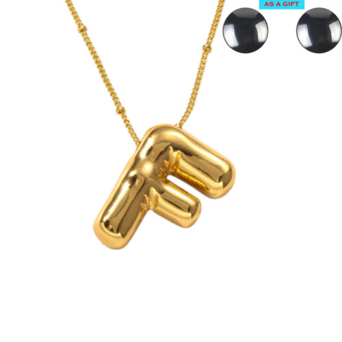 Bubble Letter Necklace Gold Plated With Bead Chain Dainty Jewelry Gift For Women - Picture 41 of 99