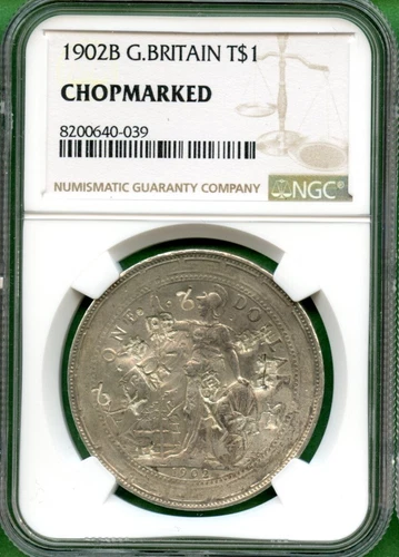 TRADE DOLLAR GREAT BRITAIN 1902B NGC CHOPMARKED