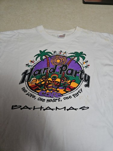 Vintage Hard Party Cafe Bahamas Island Tee Adult Size L Thin T-shirt Cute Stains - Picture 2 of 5