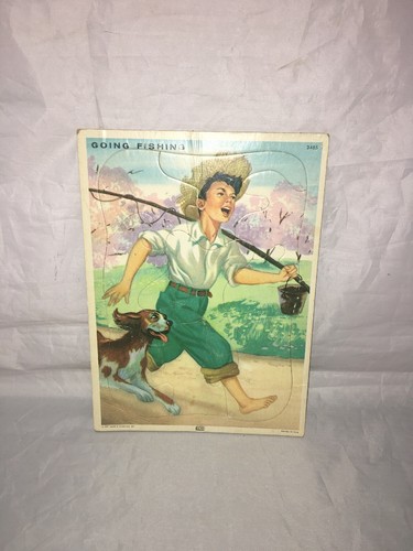 Rompecabezas vintage de 9 piezas de James & Jonathan 1970 Going Fishing - Imagen 2 de 5