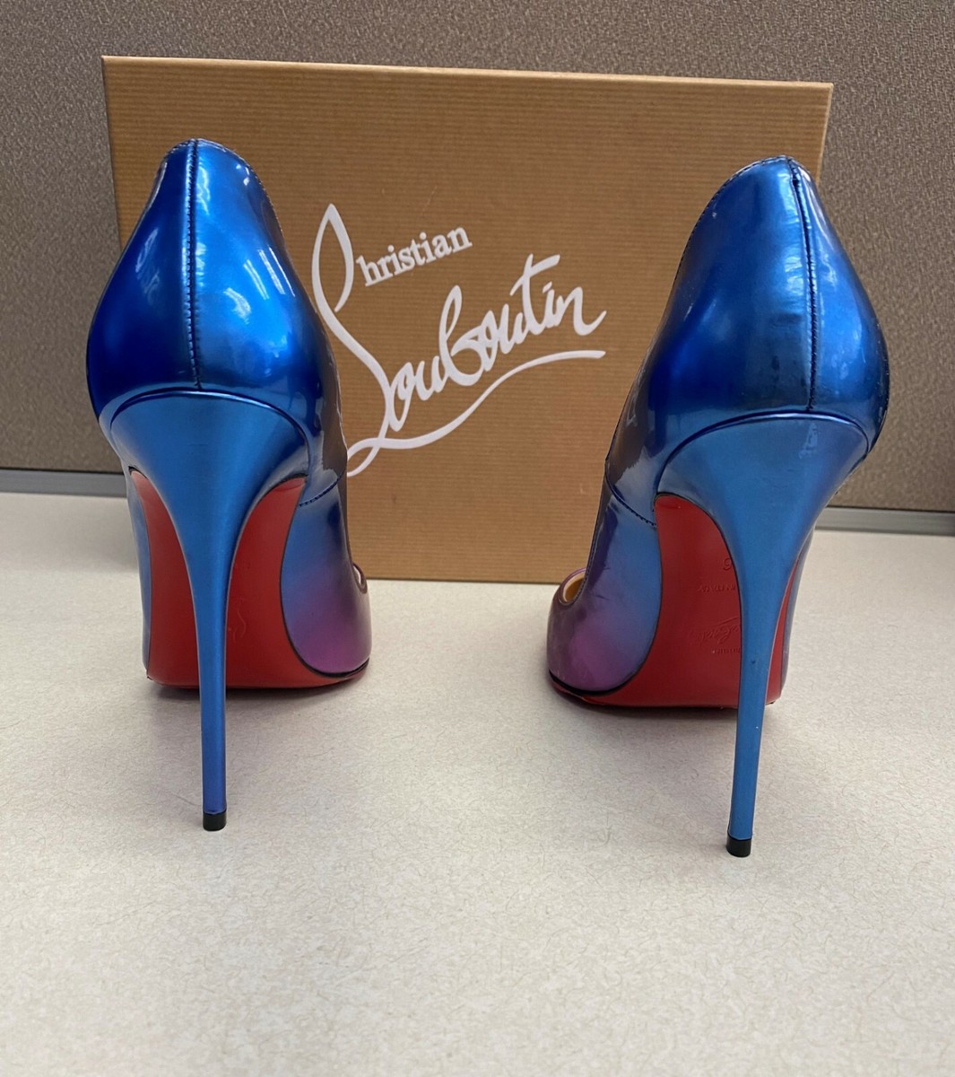 Christian Louboutin SO KATE 120 Patent Scarab Heel Shoes Ombre