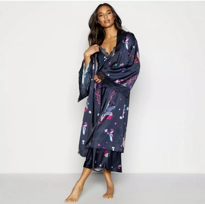 BNWT Ted Baker POMEGRANATE Long Navy Kimono Dressing gown robe Size 8-10  NEW | eBay