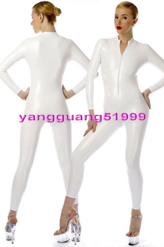 Biały błyszczący metaliczny kombinezon kostiumy seksowne damskie rajstopy body kostiumy F078 - Zdjęcie 1 z 4