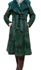 Toscana Green shearling sheepskin coat Belted