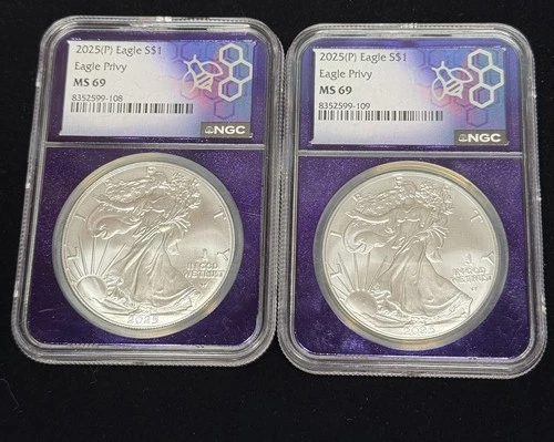 Lot of 2 - 2025(P) ASE Eagle Privy NGC MS 69 - Consecutive Certification Numbers