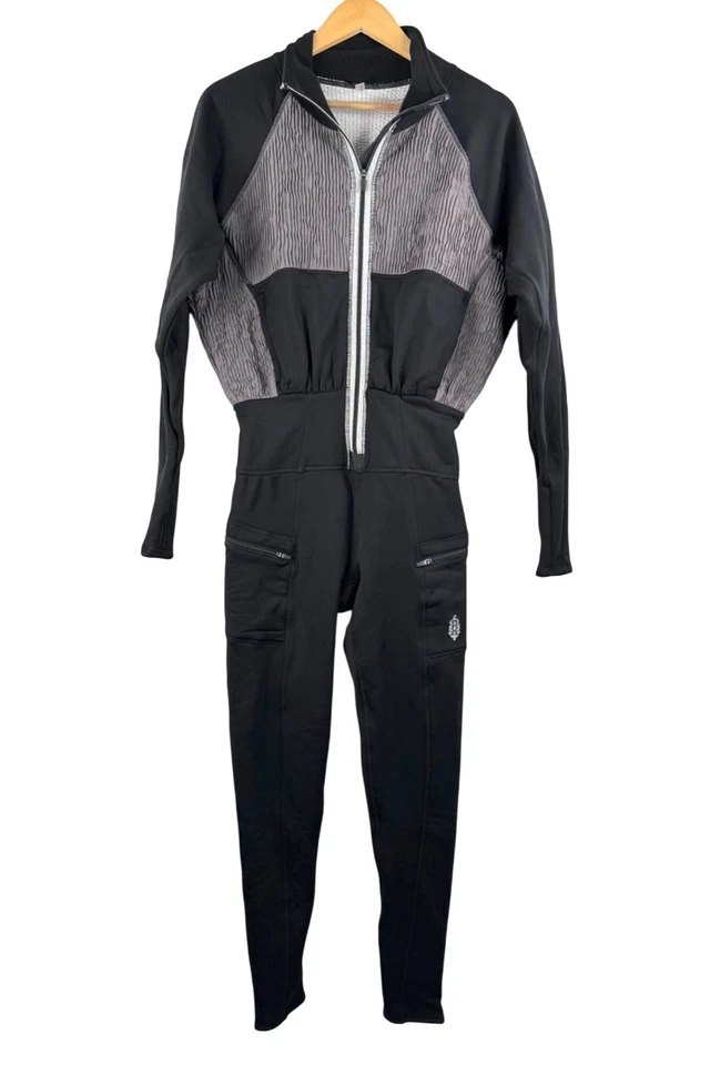 Free People Movement Keepin cozy one piece athleisure fleece jumpsuit blk gray - Image 2 of 4