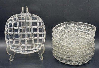 7 Vintage Anchor Hocking Quadratische Bleikristall Glas Dessert Salat Schalen