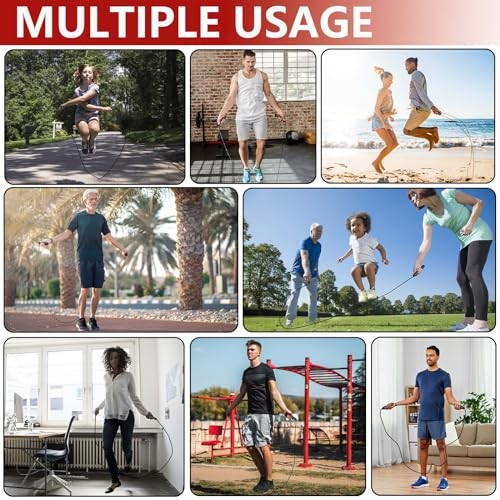 Adjustable Weighted Jump Rope, 9ft Long Tangle-Free Rapid Speed 180-340g Red - Picture 5 of 6