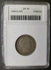 1908 O 25c Barber Silver Quarter Dollar ANACS EF40