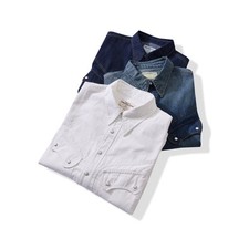 Men's Denim Shirt Retro Raw Wash Long Sleeve Western Cowboy Work Casual Shirts