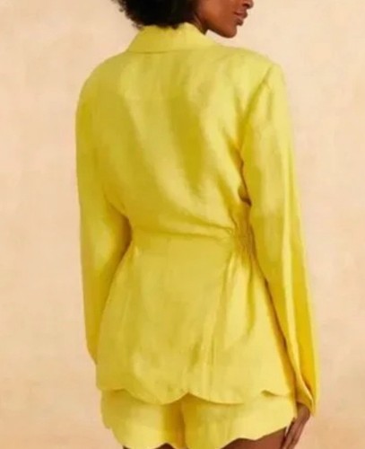 FARM RIO Anthropologie FP Banana Yellow Linen Oversized Blazer EUC M - Picture 4 of 11