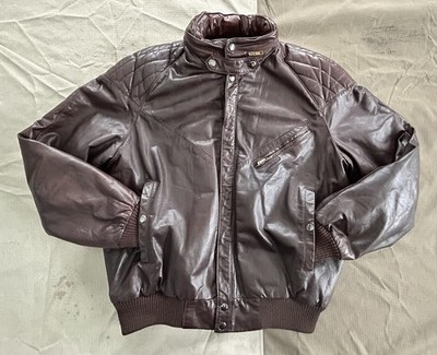 Vintage Members Only Style Brown Leather Bomber Jacket, Men s Medium (no tags)