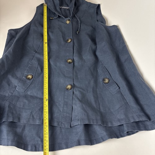 For Cynthia 100% linen Hoodie Womens 2X Jacket Button Up Pockets sleeveless Navy - Picture 7 of 11