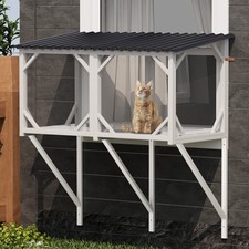 43.3"Cat Window Box Catio Outdoor Cat Enclosure Sunbathing Napping Viewing White