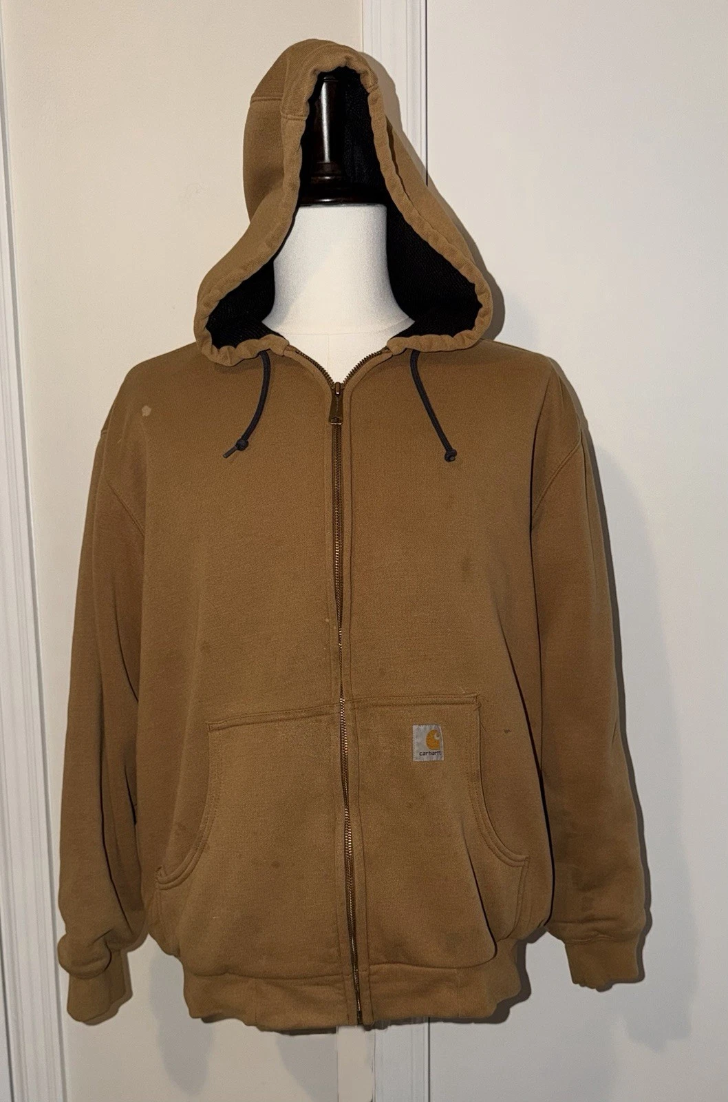 VTG Carhartt Thermal Lined Full-zip Brown Hoodie Work Jacket Size L