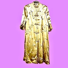 Vintage Silk Brocade Robe Gold Embroidered Hong Kong Coat Kimono Womens 38