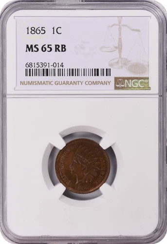 1865 Indian Cent Fancy 5 MS65RB NGC