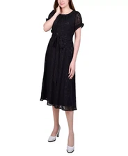 NY Collection Women's Petite Dress PS Short Sleeve Belted Swiss