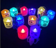 NEW 12 Halloween LED Tealight Candles With Remote 6 Colors With Batteries