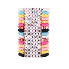 16Pcs Cheer Gifts Bulk - Stackable Clay Friendship Bracelets for Teams