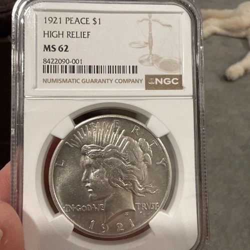1921 PEACE DOLLAR HIGH RELIEF NGC MS 62 BRIGHT WHITE