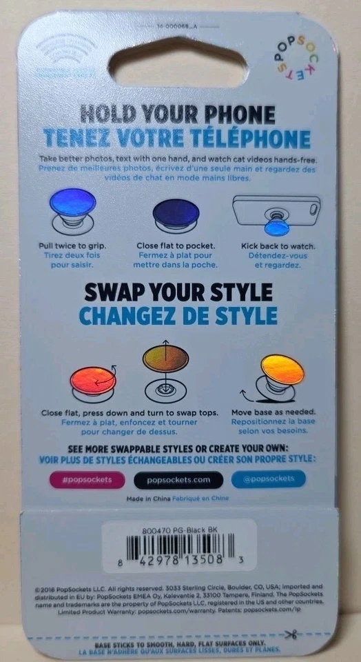 Nuevo PopSockets PopGrip con tapa intercambiable para teléfonos y tabletas negro (800470) Foto 3 de 3