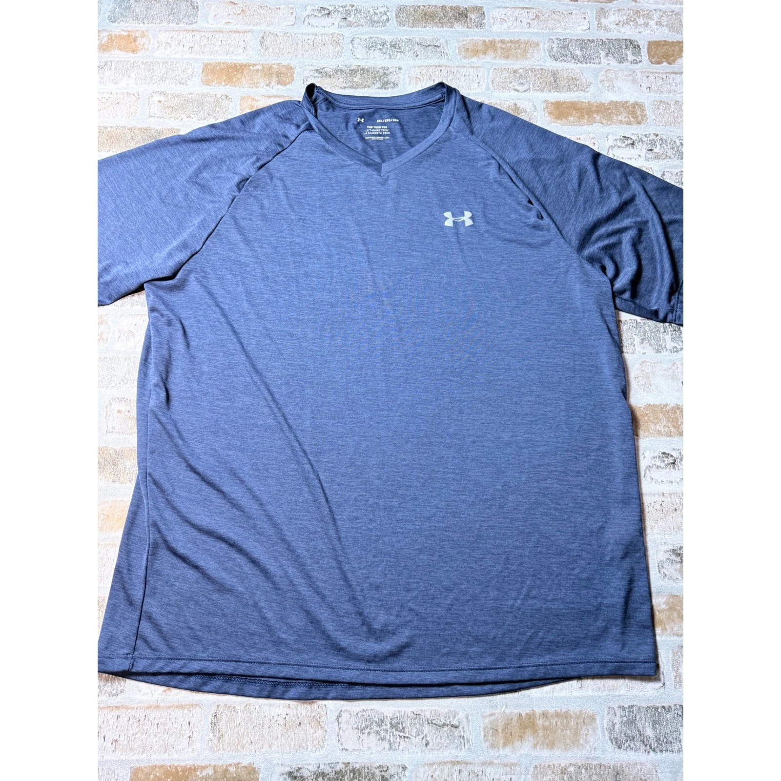 Under Armour Mens The Tech Tee V-Neck Short Sleeve Shirt Blue Heather 2XL XXL